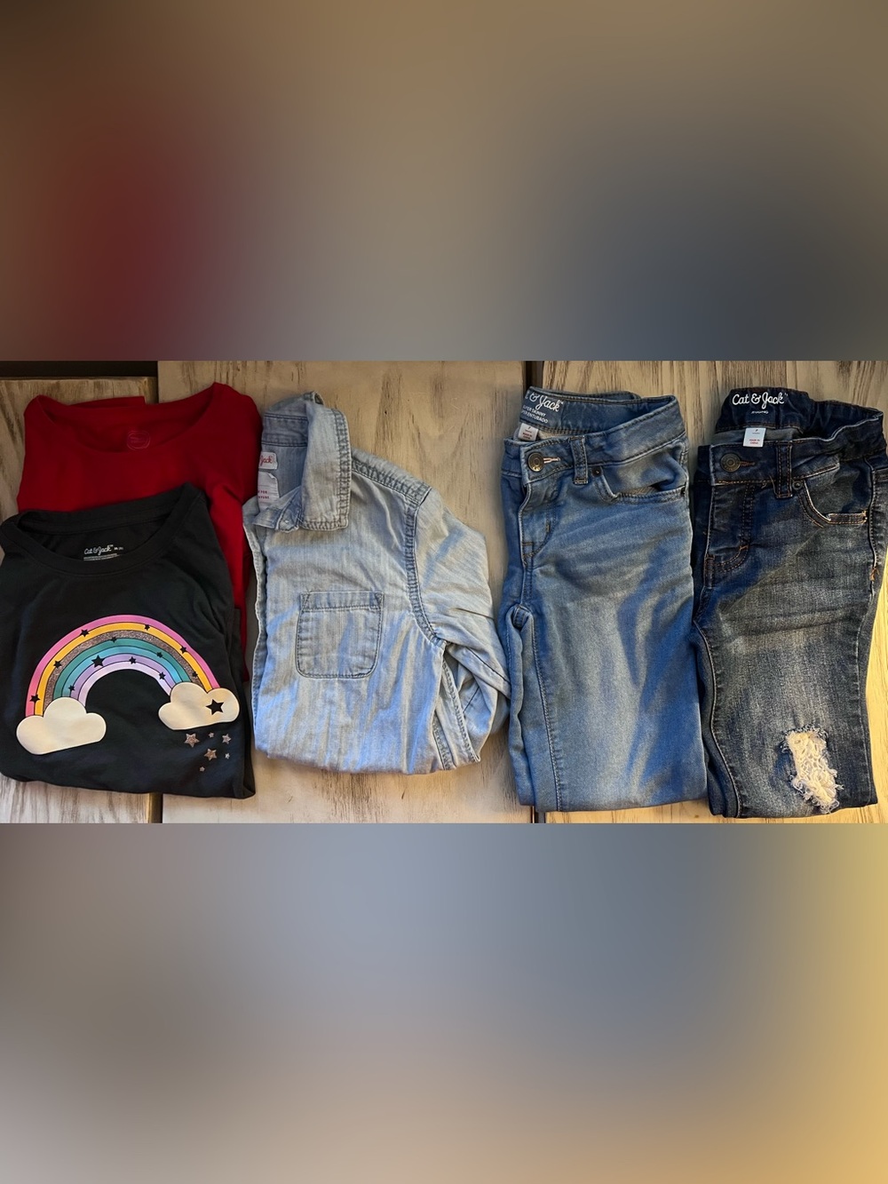 Girls Size 7/8 Fall Clothing Lot Cat & Jack Jeans Tops 5pc Bundle
